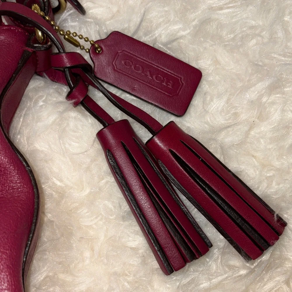 Coach Dark Red Leather Shoulder Bag with Tassels - Picture 3 of 10
